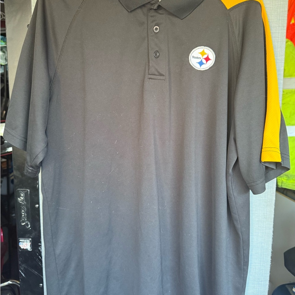 Pittsburgs STEELERS Polo Shirt Men's 2XL Black Golf Wicking